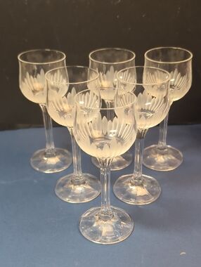 Vintage Etched Liqueur Stemmed Glasses set of 6